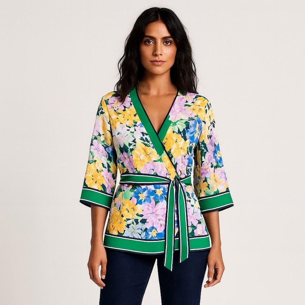 Ann Taylor Floral Kimono Wrap Top – Size Large